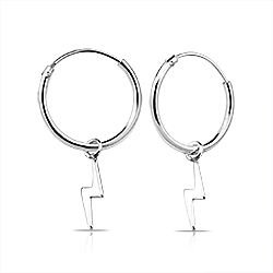 Silver Lightening Bolt Charm Hoop Earrings Wholesale