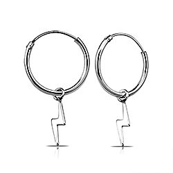 Wholesale 925 Sterling Silver Lightning Bolt Charm Hoop Earrings