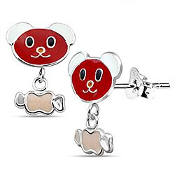 Wholesale 925 Sterling Silver Red Enamel Bear  Kids Stud Earrings   