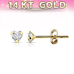 Wholesale 14ct Yellow Gold Heart CZ Stud Earring