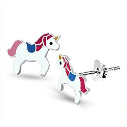 Wholesale 925 Sterling Silver White Enamel Unicorn Kids Stud Earrings   