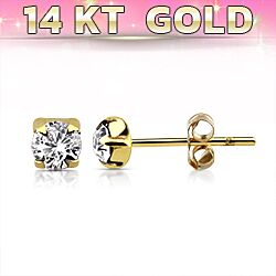 Wholesale 14ct Gold 3mm Round Cut CZ Stud Earring
