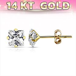 Wholesale 14k Gold 4mm Square Shape White CZ Stud Earring