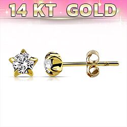 Wholesale 14ct Yellow Gold 4mm Star Shape CZ Stud Earring