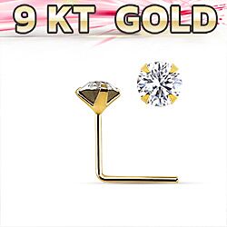 Wholesale 9K Gold L-Shape Crystal Nose Stud