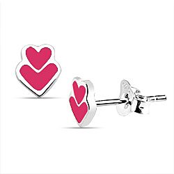 Wholesale 925 Sterling Silver Pink Enamel Heart Kids Stud Earrings   