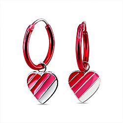 Wholesale 925 Sterling Silver Red Enamel Heart Charm Kids Hoops 