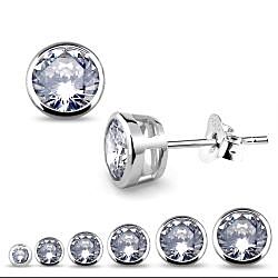  Wholesale 925 Sterling Silver Shiny Round Cubic Zirconia Stud Earrings