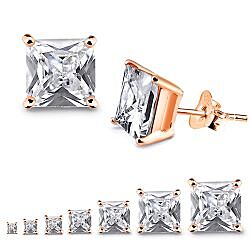 Wholesale 925 Sterling Silver Square Rose Gold Plated Cubic Zirconia Stud Earrings 