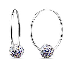 Wholesale 925 Sterling Silver Multicolor Crystal Ball Charm Hoop Earrings