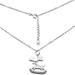 Wholesale Silver Cubic Zirconia Reindeer Charm Necklace