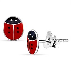 Wholesale 925 Sterling Silver Red Enamel Ladybug Kids Stud Earrings