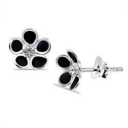 Wholesale 925 Sterling Silver Enamel Black Flower Kids Stud Earrings