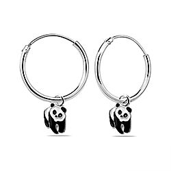Wholesale 925 Sterling Silver Enamel Panda Kids Hoops  