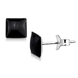 Wholesale 925 Sterling Silver Enamel Black Rhombus Shape Kids Stud Earrings