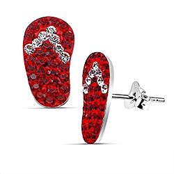 Wholesale 925 Sterling Silver Simple Slipper Red Crystal Stud Earrings