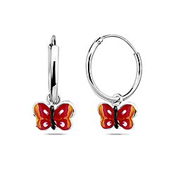 Wholesale 925 Sterling Silver Red White Butterfly Kids Hoops   