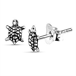 925 Silver Oxidized 3mm Turtle Stud Earrings