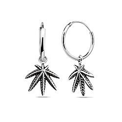 Wholesale 925 Sterling Silver Cannabis Leaf Charm Hoop Earrings