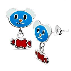 Wholesale 925 Sterling Silver Blue Enamel Bear Kids Stud Earrings   