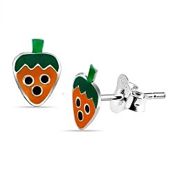 Wholesale 925 Sterling Silver Orange Enamel Strawberry Kids Stud Earrings