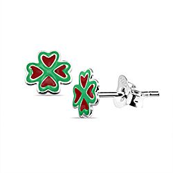 Wholesale 925 Sterling Silver Enamel Green with Red Kids Stud Earrings   