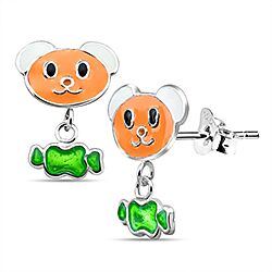 Wholesale 925 Sterling Silver Orange Enamel Bear Kids Stud Earrings   