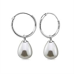 Wholesale 925 Sterling Silver Pearl Charm Hoop Earrings