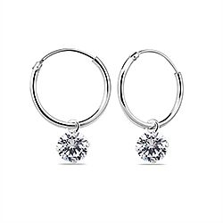 Wholesale 925 Sterling Silver 4mm CZ Crystal Charm Hoop Earrings
