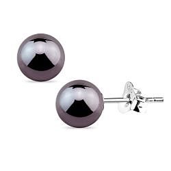 Wholesale 925 Sterling Silver Gray Round Pearl Stud Earrings