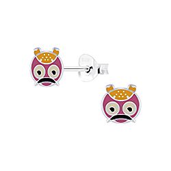 Angry Birds Stud Earrings Silver Colorful Enamel for Kids