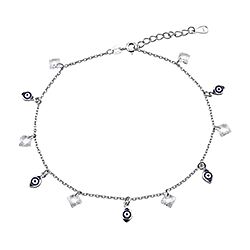 Wholesale Silver Cubic Zirconia Evil Eye Ankle Bracelet