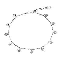 Wholesale Silver Cubic Zirconia Shiny Heart Ankle Bracelet