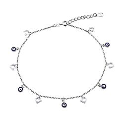 Wholesale Silver Square CZ Round Evil Eye Ankle Bracelet