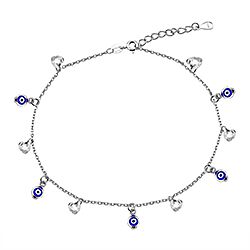 Wholesale Silver CZ Heart Evil Eye Ankle Bracelet