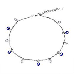 Wholesale Silver CZ Oval Evil Eye Ankle Bracelet