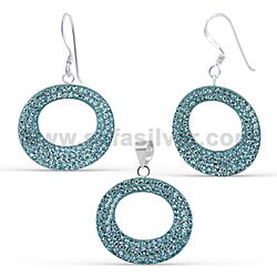 Wholesale 925 Sterling Silver Aqua Blue Crystal Jewelry Set