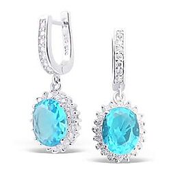 Wholesale 925 Sterling Silver Aqua White CZ Semi Precious Earrings