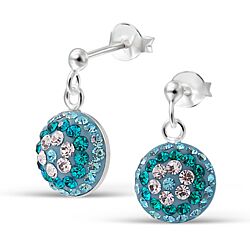 Wholesale 925 Silver Half Ball Aquamarine Crystal Stud Earrings