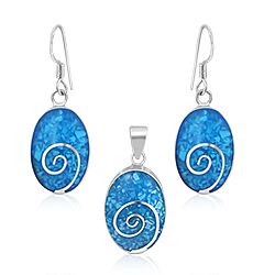 Wholesale 925 Sterling Silver Blue Oval Semi-Precious Jewelry Set