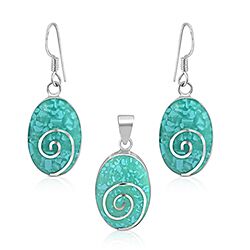 Wholesale 925 Sterling Silver Spiral Design Turquoise Semi-Precious Jewelry Set