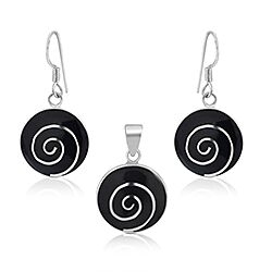 Wholesale 925 Sterling Silver Spiral Design Onyx Round Semi-Precious Jewelry Set