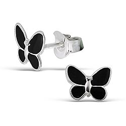 Wholesale 925 Sterling Silver Black Butterfly Kids Stud Earrings 