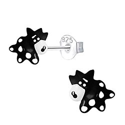 Wholesale 925 Sterling Silver Black Cow Kids Stud Earrings   