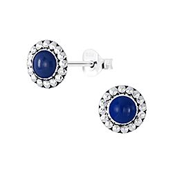 Wholesale 925 Silver Blue Enamel Flower Oxidized Stud Earrings