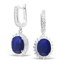 Wholesale 925 Sterling Silver Blue Sapphire White CZ Semi Precious Earrings