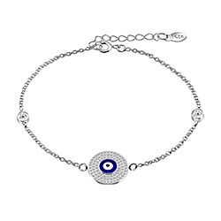 Silver CZ Round Blue Evil Eye Bracelet