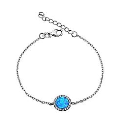 Wholesale 925 Sterling Silver Blue Opal Round Cubic Zirconia Bracelet