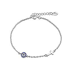 Wholesale Silver Blue CZ Evil Eye Plain Cross Bracelet