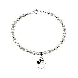 Silver Beaded Angel Charm Pearl Bracelet